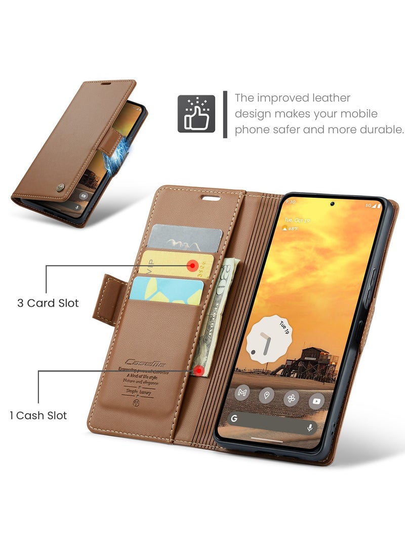 CaseMe Phone Case Luxury PU Leather Design Anti Fingerprint 023 Flip Cover Card Slot Holder Cover For Redmi Note 14 Pro 4G (Brown) - Image 4