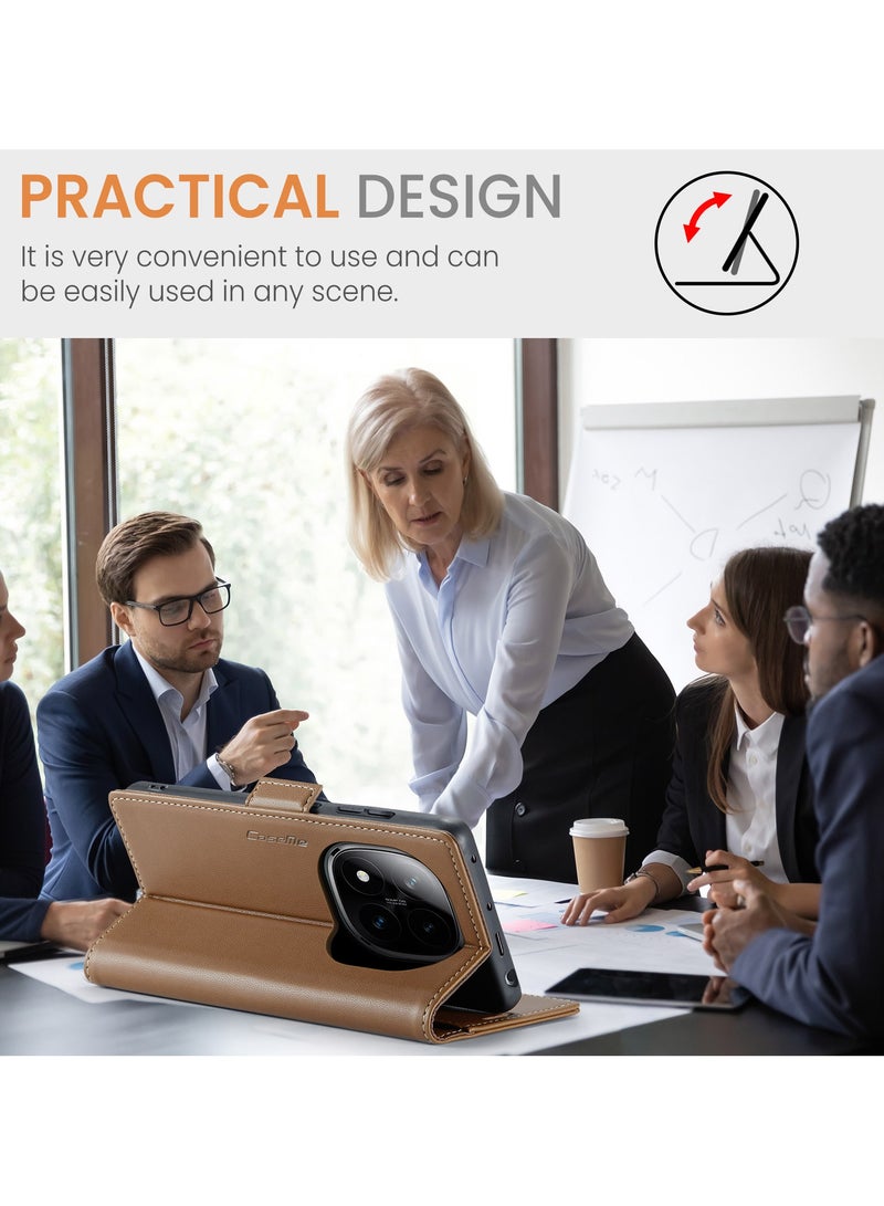 CaseMe Phone Case Luxury PU Leather Design Anti Fingerprint 023 Flip Cover Card Slot Holder Cover For Redmi Note 14 Pro 4G (Brown) - Image 5