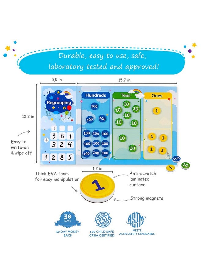 Simply magic Tic Regrouping Activities Kit, Place Value Manipulatives 1St 2Nd 3Rd 4Th Grade, Place Value Chart Mat Magnets, Magnetic Place Value Discs, Base 10 Ten Math Manipulatives - Simply Magic - Image 5