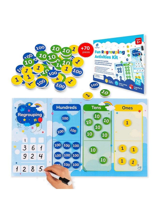 Simply magic Tic Regrouping Activities Kit, Place Value Manipulatives 1St 2Nd 3Rd 4Th Grade, Place Value Chart Mat Magnets, Magnetic Place Value Discs, Base 10 Ten Math Manipulatives - Simply Magic - Image 1