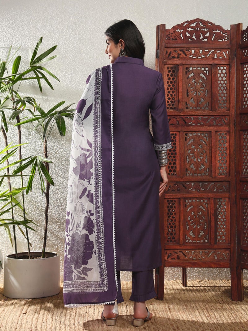 SHOPPING QUEEN Women's Viscose Checkered Kurta Set with Dupatta (A612_Deep Purple_XL) - Image 2