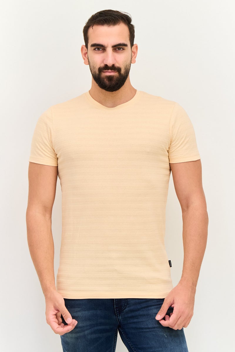 JACK & JONES Men Crew Neck Short Sleeve Textured T Shirt, Light Peach - Image 1