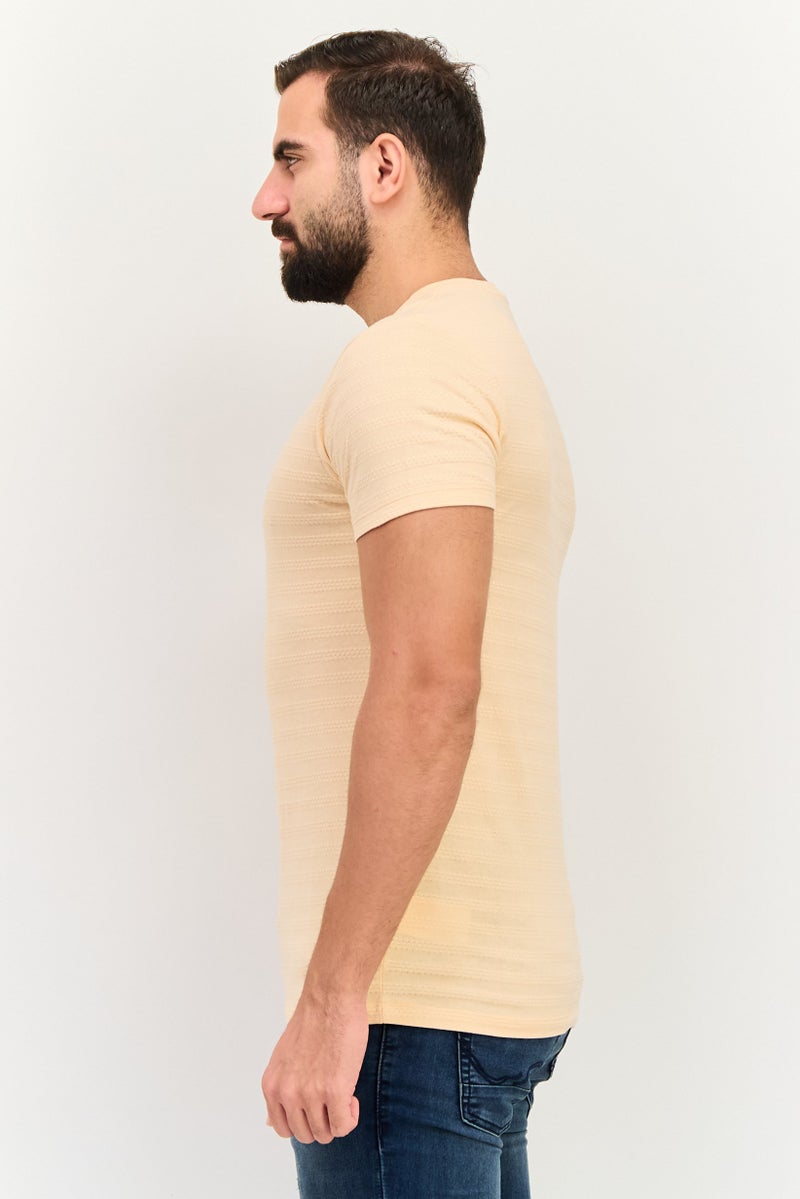 JACK & JONES Men Crew Neck Short Sleeve Textured T Shirt, Light Peach - Image 2