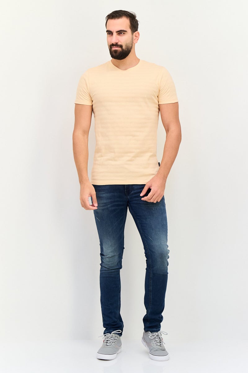 JACK & JONES Men Crew Neck Short Sleeve Textured T Shirt, Light Peach - Image 3