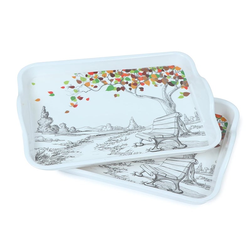 Golden Fish Golden Fish Melamine Full Size Serving TraysTea Serving Trays Set Pack of 2 Pcs 17x11 Inches Forest Printed GDTray Set12 - Image 1