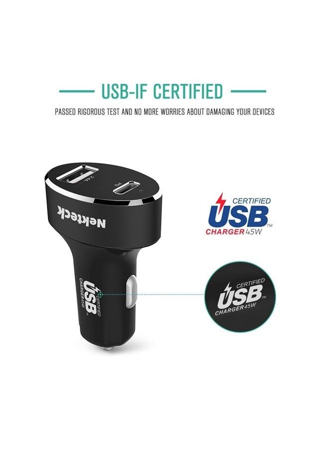 Nekteck - Type C Car Charger, Nekteck USB Adapter with 45W Power Delivery and 12W A Port Compatible with iPhone, iPad, MacBook, Galaxy, Google Pixel, 3.3ft Cable Included, NOT Ideal for Note10+PPS - Image 1