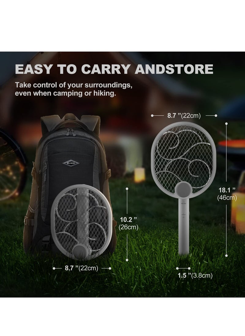 Electric Fly Swatter Fly Racket Foldable Fly Zapper USB-Charging Bug Zapper With 1200mah Battery,  for Home Indoor and Outdoor Large Surface Fly Zapper Racket With UV/LED Light