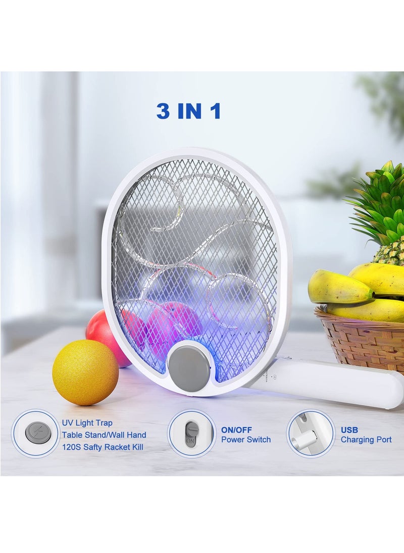 Electric Fly Swatter Fly Racket Foldable Fly Zapper USB-Charging Bug Zapper With 1200mah Battery,  for Home Indoor and Outdoor Large Surface Fly Zapper Racket With UV/LED Light