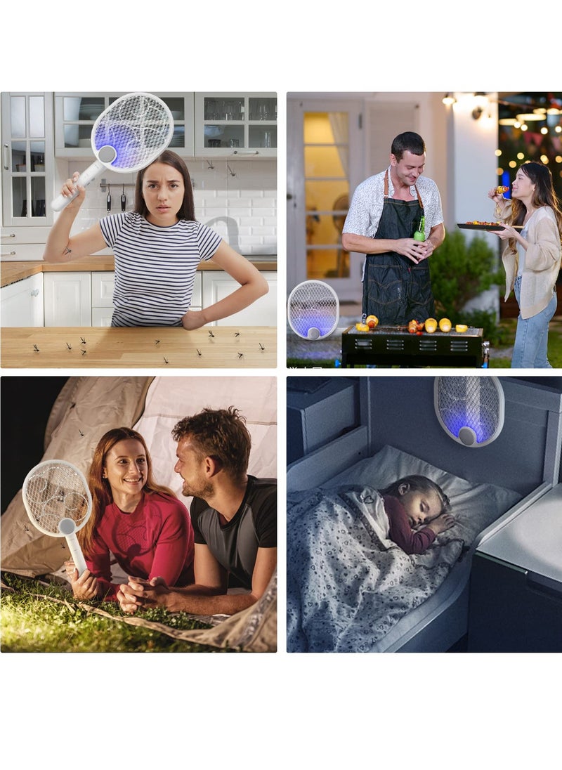 Electric Fly Swatter Fly Racket Foldable Fly Zapper USB-Charging Bug Zapper With 1200mah Battery,  for Home Indoor and Outdoor Large Surface Fly Zapper Racket With UV/LED Light