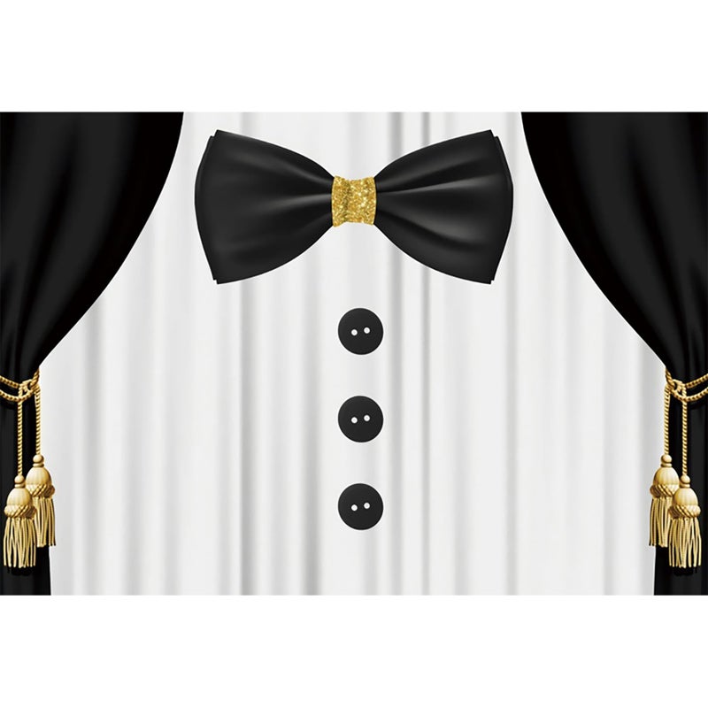 Baocicco 10x8ft White and Black Tuxedo Suit Theme Birthday Party Backdrop Black Curtains Tie Buttons Photography Background Gentlemen Baby Shower Birthday Carnival for Little Boy Father Boyfriends
