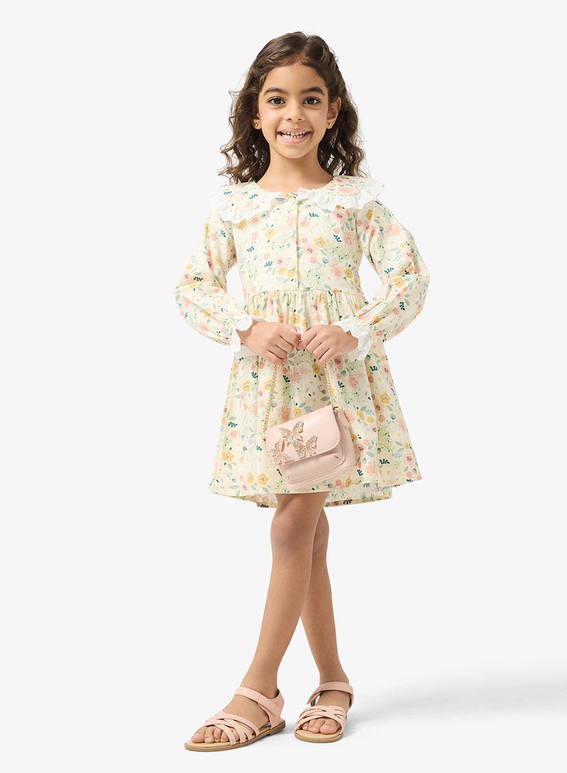 Pinata Floral Print Lace Collar Dress - Image 1