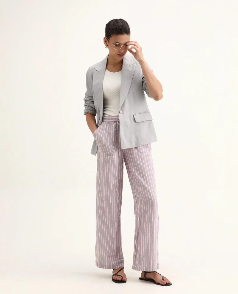 Rareism Women's Boxy Fit Grey 100% Linen Blazer