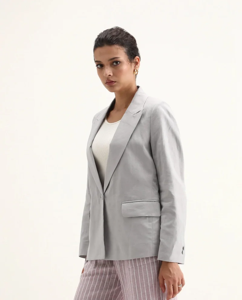 Rareism Women's Boxy Fit Grey 100% Linen Blazer