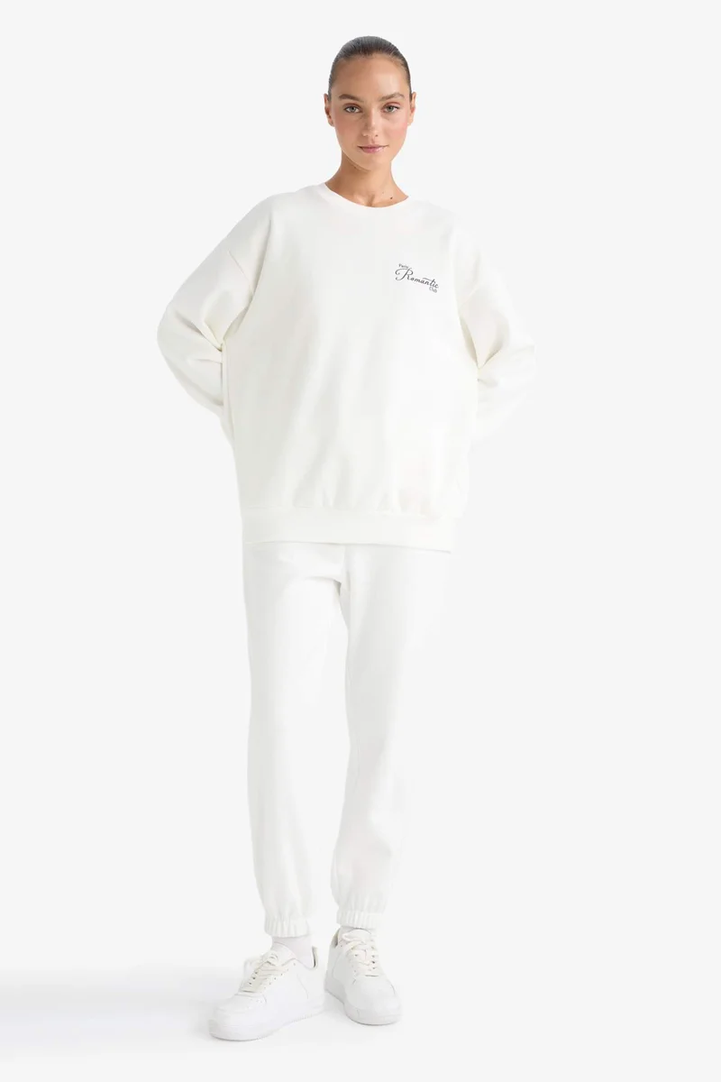Defacto Oversize Slogan Long Sleeve Sweatshirt