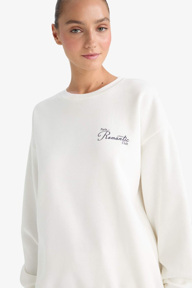 DeFacto Oversize Slogan Long Sleeve Sweatshirt - Image 4