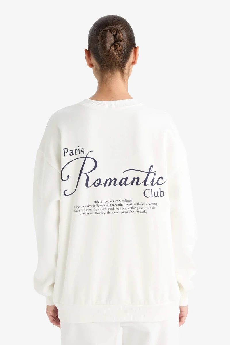 Defacto Oversize Slogan Long Sleeve Sweatshirt