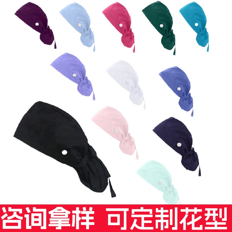 Surgical Cap Pure Cotton Printed Doctor Scrubber Hat Men'S Adjustable Breathable Nurse Hat Women'S Long Hair Hat - Image 2
