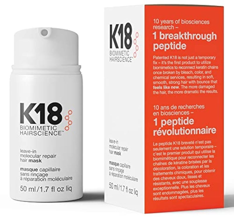 K18 Leave-In Molecular Hair Mask, Repairs Dry or Damaged Hair, Reverse Hair Damage from Bleach, Colour, Chemical Services & Heat, 50ml - Image 1