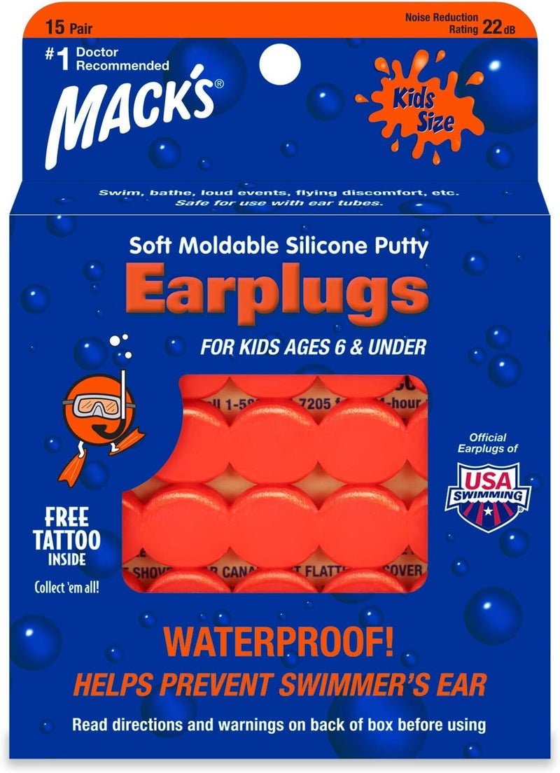 Mack's Soft Moldable Silicone Putty Ear Plugs for Kids - 15 Pair - Image 1