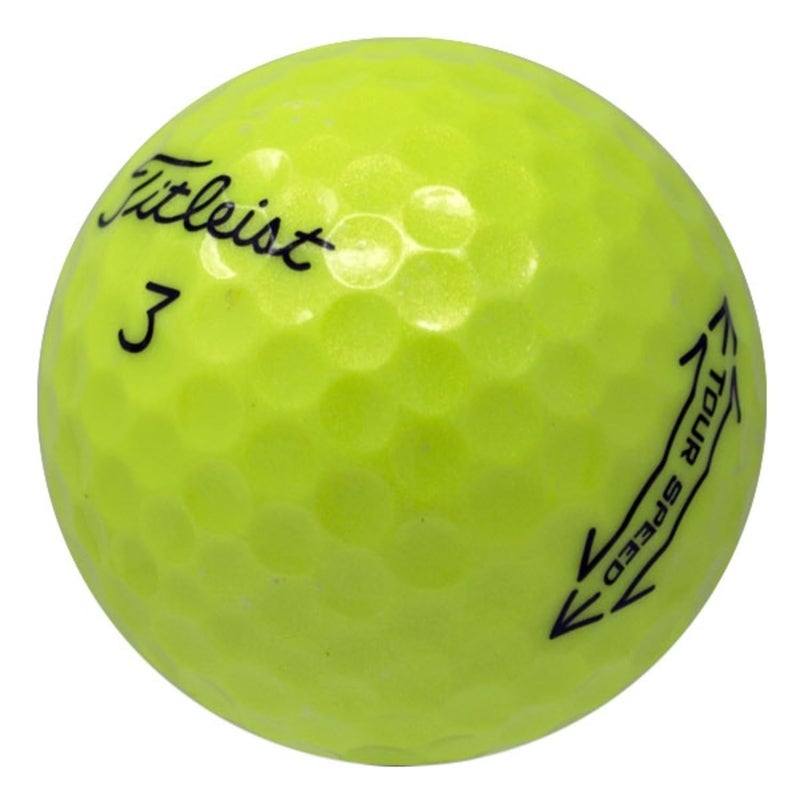 LostGolfBalls 12 Titleist Yellow Tour Speed Golf Balls in Pristine Condition 2023 Year Model Like New Quality No Logos No Player Markings Recycled Used Golf Balls Yellow