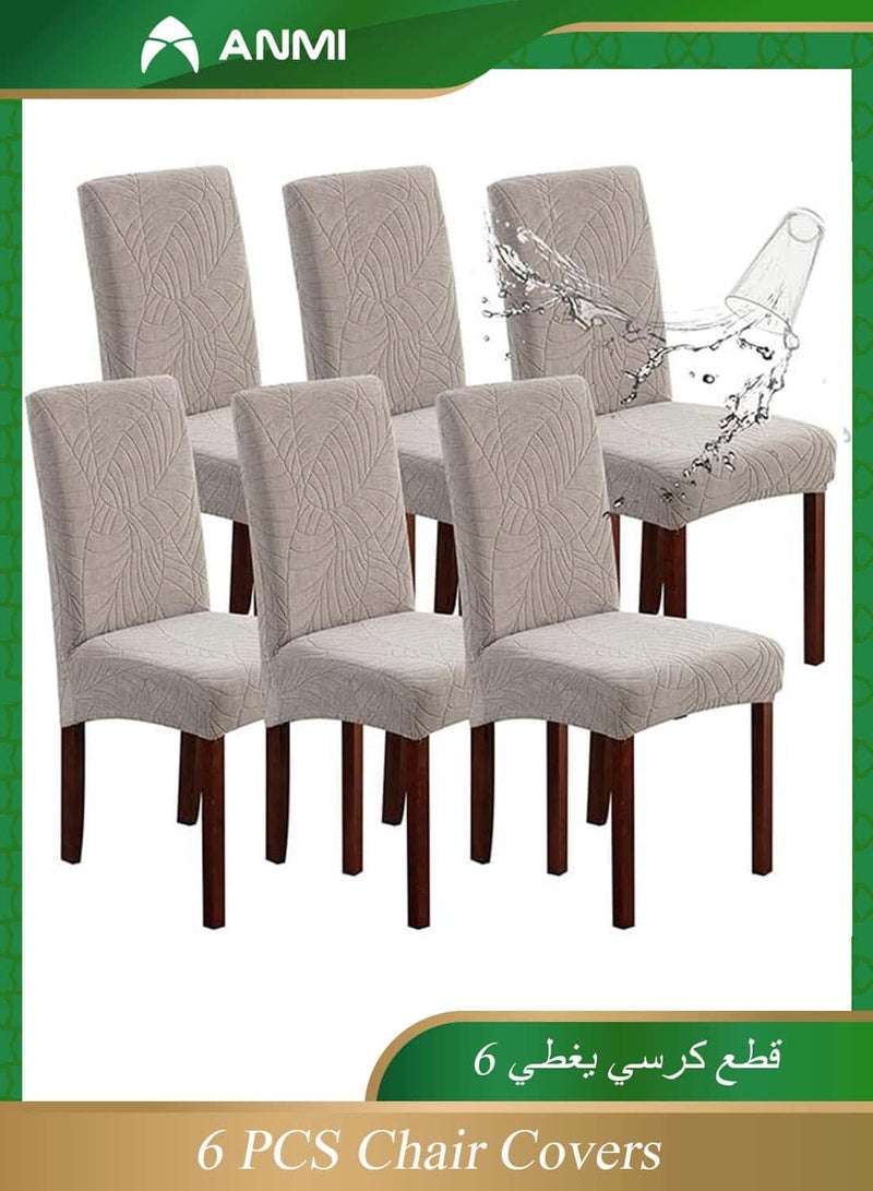Anmi 6 PCS Waterproof Chair Covers for Dining Room, Stretch Jacquard Dining Chair Slipcovers, Removable Washable Chair Protector for Kitchen, Hotel, Restaurant - Image 1