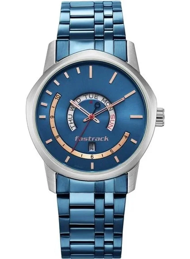 TITAN Men's Analog with Day & Date Display Watch With Blue Metal Strap - 3279KM01