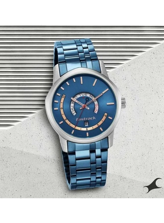 TITAN Men's Analog with Day & Date Display Watch With Blue Metal Strap - 3279KM01