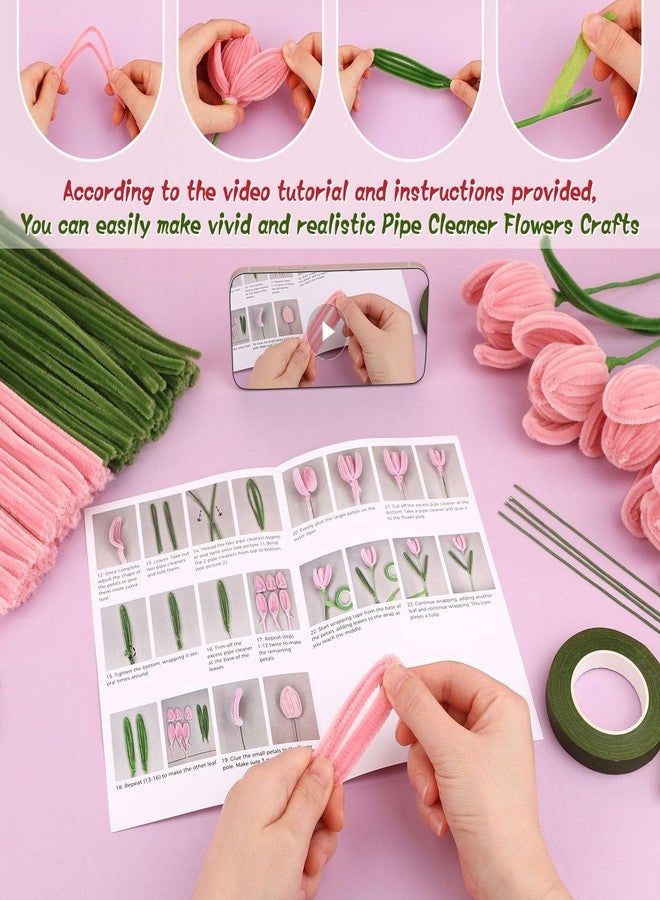 UzecPk 260 PCS Pipe Cleaners Craft Supplies, Chenille Stems Pipe Cleaner Flower Kit with Step-by-Step Video, Craft Pipe Cleaners for Flowers DIY Art Creative Crafts Party Birthday（10 Flowers） - Image 4