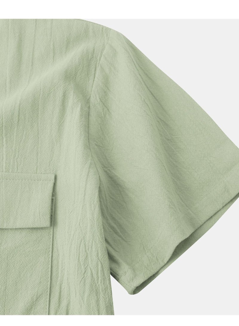 Summer new men's short-sleeved shirts men's casual shirts solid color half-sleeved tops  - Image 5