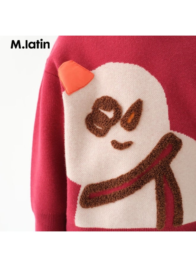 M.latin Kids Sweater 24 Winter New Boys' Toddler Half Turtleneck Sweater Bright Red 120cm - Image 2
