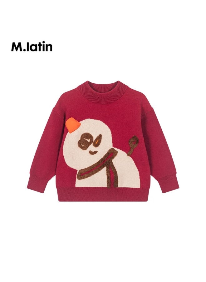 M.latin Kids Sweater 24 Winter New Boys' Toddler Half Turtleneck Sweater Bright Red 120cm - Image 3
