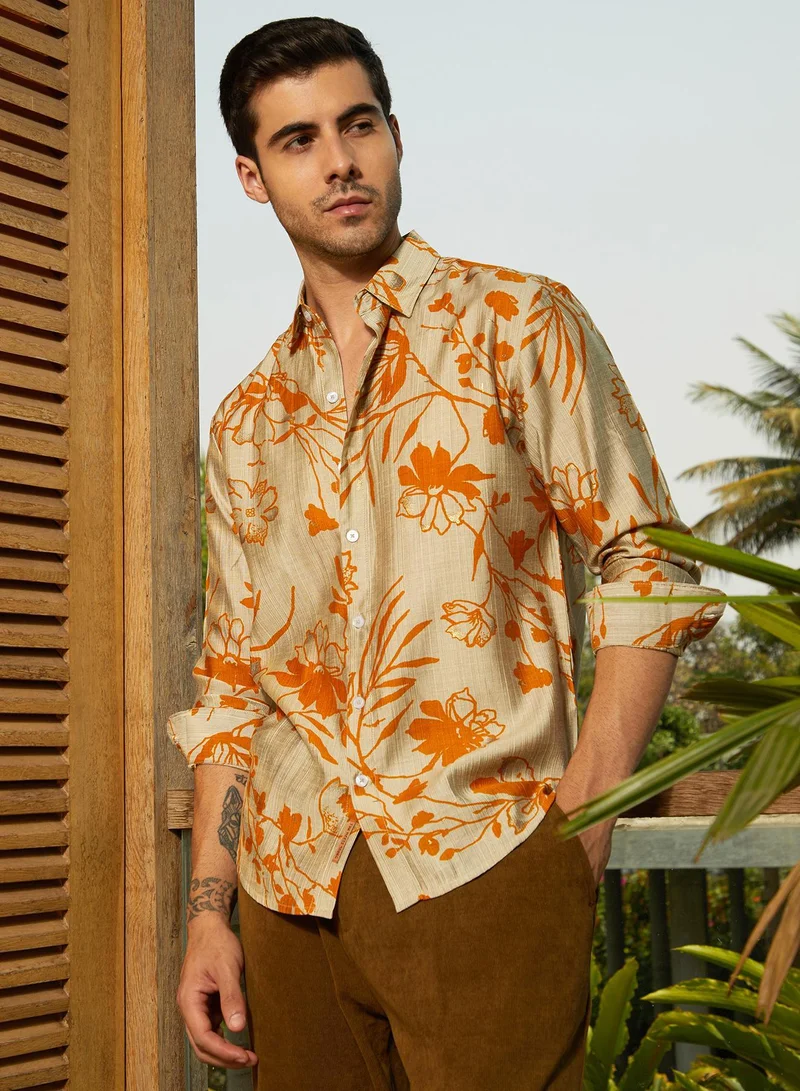 كامبوس سوترا قميص رجالي بنقش فريزيا أصفر القطيفة