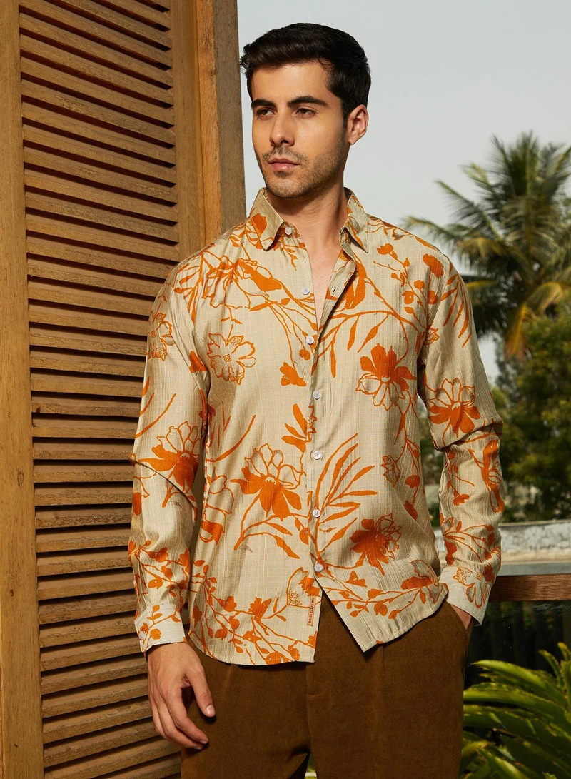 كامبوس سوترا قميص رجالي بنقش فريزيا أصفر القطيفة