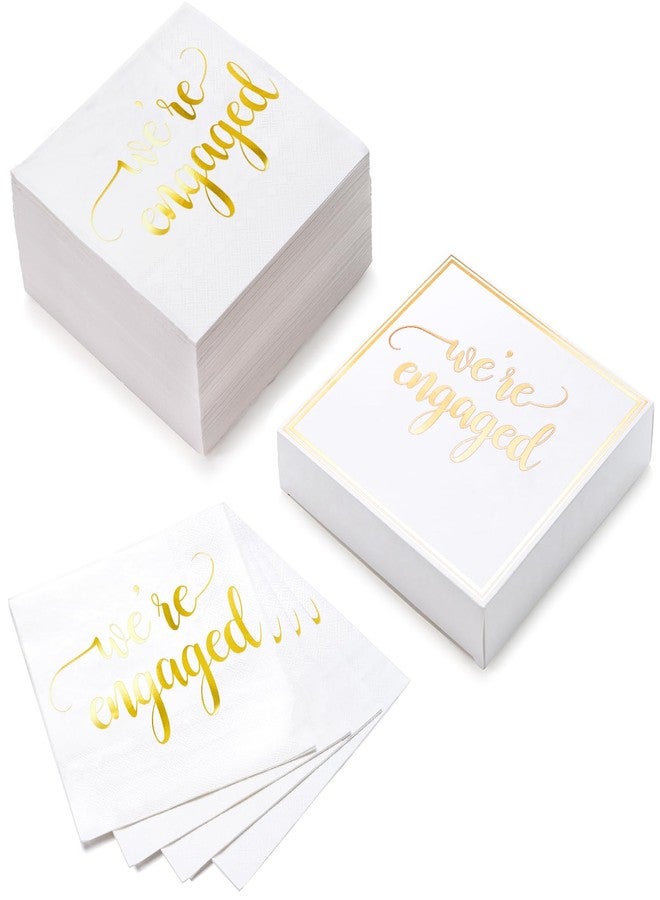 WRAPAHOLIC 50Pcs Gold We're Engaged Napkins - 3 Ply Disposable Paper Luncheon Napkin for Tableware Party Supplies - 6.5 x 6.5 In - Image 2