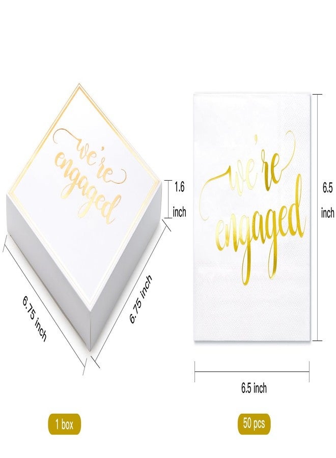 WRAPAHOLIC 50Pcs Gold We're Engaged Napkins - 3 Ply Disposable Paper Luncheon Napkin for Tableware Party Supplies - 6.5 x 6.5 In - Image 3