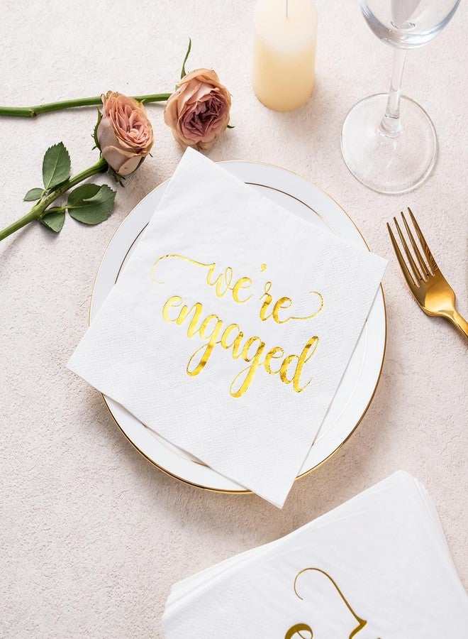WRAPAHOLIC 50Pcs Gold We're Engaged Napkins - 3 Ply Disposable Paper Luncheon Napkin for Tableware Party Supplies - 6.5 x 6.5 In - Image 4