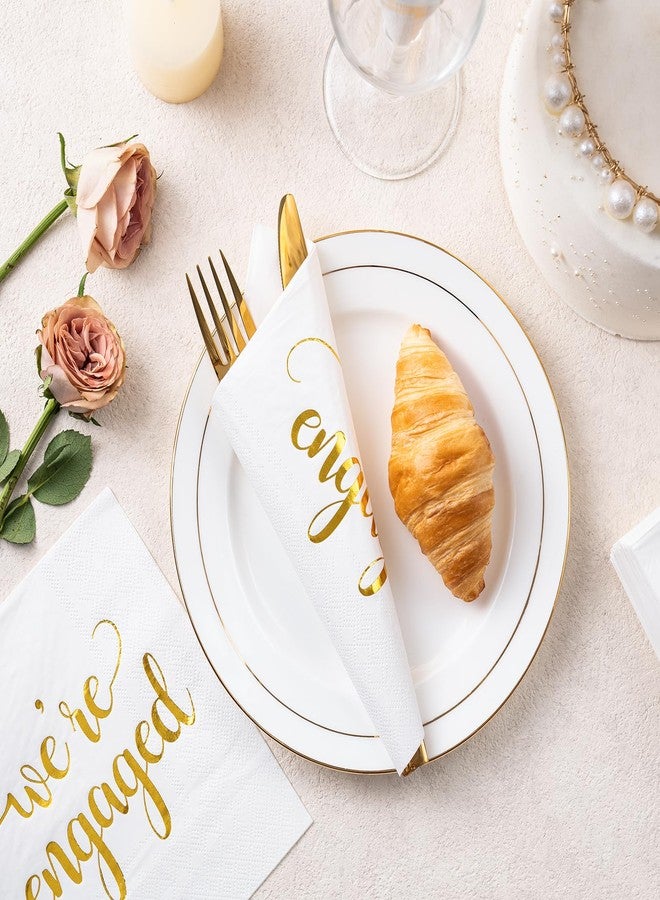 WRAPAHOLIC 50Pcs Gold We're Engaged Napkins - 3 Ply Disposable Paper Luncheon Napkin for Tableware Party Supplies - 6.5 x 6.5 In - Image 5