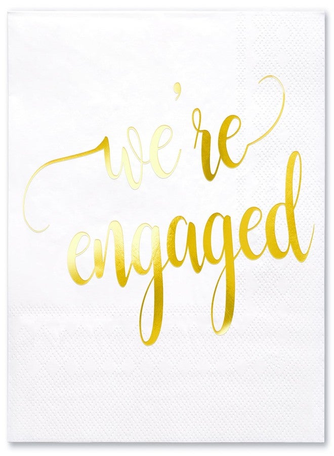 WRAPAHOLIC 50Pcs Gold We're Engaged Napkins - 3 Ply Disposable Paper Luncheon Napkin for Tableware Party Supplies - 6.5 x 6.5 In - Image 1