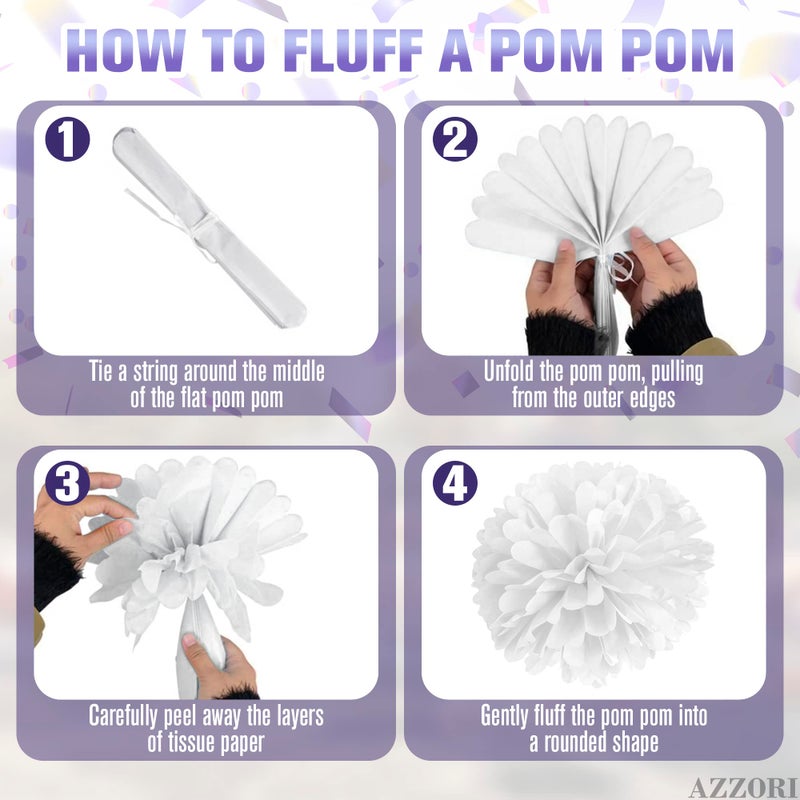 AZZORI 16Pcs Tissue Paper Flowers - White Paper Flowers Purple Tissue Paper Flowers Decorations for Wall Lavender Tissue Paper Flowers for Decoration - Lantern Tissue Paper Balls for Wedding Decorations - Image 4