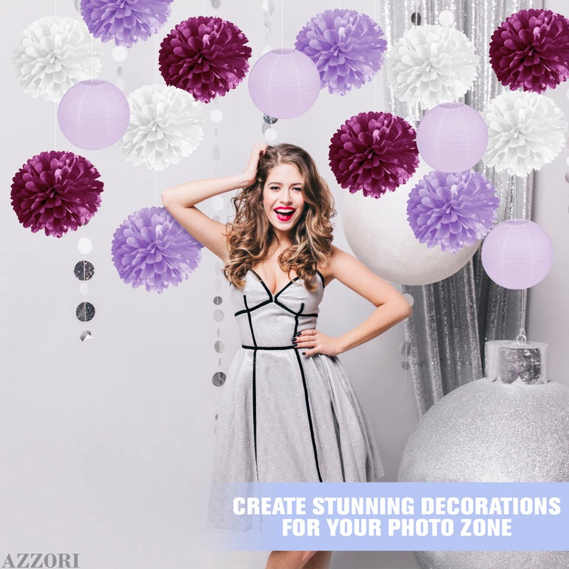 AZZORI 16Pcs Tissue Paper Flowers - White Paper Flowers Purple Tissue Paper Flowers Decorations for Wall Lavender Tissue Paper Flowers for Decoration - Lantern Tissue Paper Balls for Wedding Decorations - Image 5