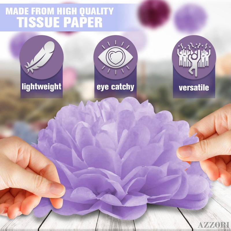 AZZORI 16Pcs Tissue Paper Flowers - White Paper Flowers Purple Tissue Paper Flowers Decorations for Wall Lavender Tissue Paper Flowers for Decoration - Lantern Tissue Paper Balls for Wedding Decorations - Image 3