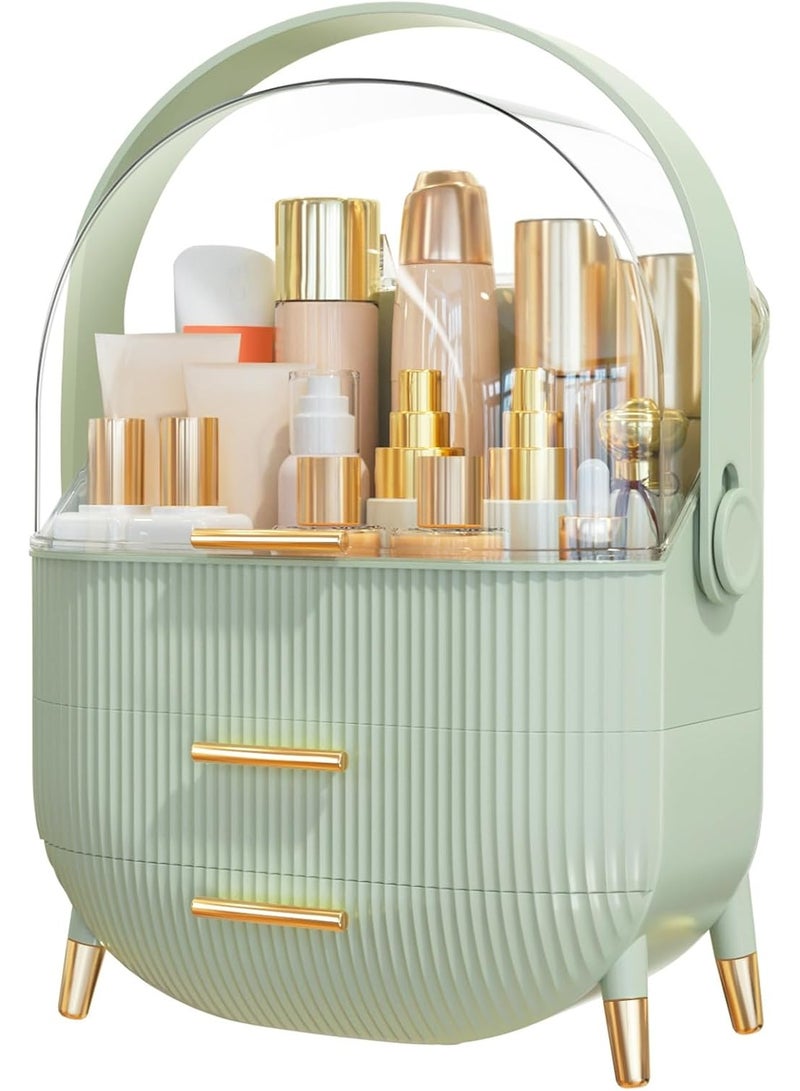 Makeup and skincare organizer - Cosmetic display cases with clear lid, skincare organizers for bathroom countertop, bedroom vanity, lipstick organizer, green - Image 1
