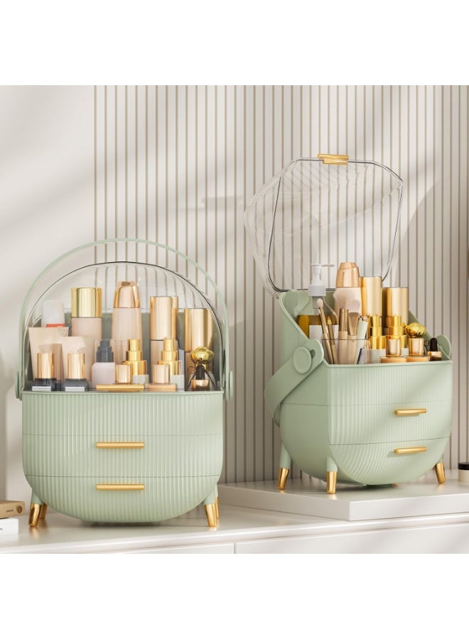 Makeup and skincare organizer - Cosmetic display cases with clear lid, skincare organizers for bathroom countertop, bedroom vanity, lipstick organizer, green - Image 2