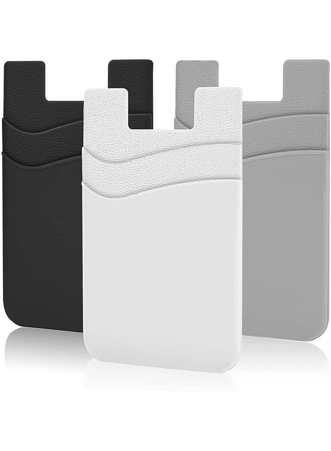 Delfino Phone Card Holder Ultra Thin Stick On Silicone Phone Wallet Stick On Credit Card Holder Phone Pocket For Almost All Smartphones Adhesive Phone Wallet Black White Grey 3Pcs  - Image 1