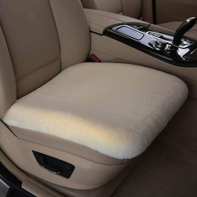 acdiac Winter Soft Warm Faux Rabbit Fur car seat Cushion,Universal fit Plush Front and Back Fuzzy car seat Pads Cushion Cover Protector - 1pcs (Front seat 1pcs,Beige) - Image 2
