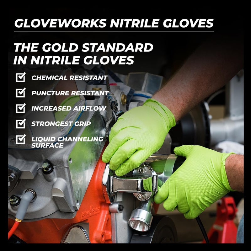 GLOVEWORKS قفازات غلووركس HD نيتريل خضراء صناعية قابلة للتخلص، 8 مل، خالية من اللاتكس، بنمط ماسي مرتفع، كبيرة، علبة من 100 - Image 5