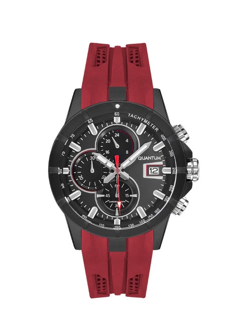 Men's Chronograph Display Watch With Red Silicone Strap - HNG893.658