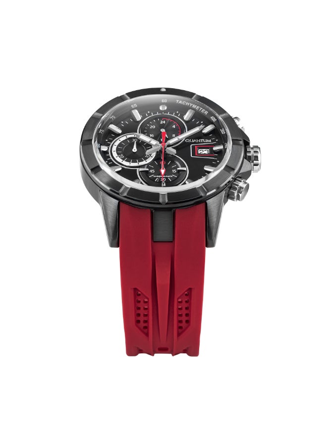 Quantum Men's Chronograph Display Watch With Red Silicone Strap - HNG893.658  - Image 2