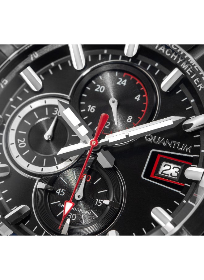 Quantum Men's Chronograph Display Watch With Red Silicone Strap - HNG893.658  - Image 4