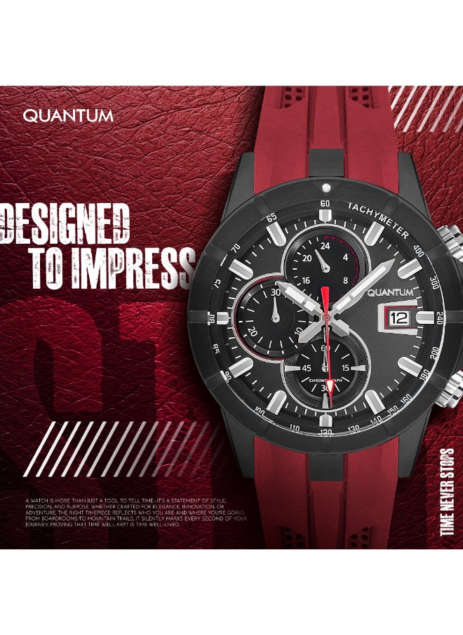 Quantum Men's Chronograph Display Watch With Red Silicone Strap - HNG893.658  - Image 5